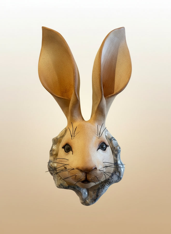 Handmade Rabbit Head - Wall Hanging Sculpture