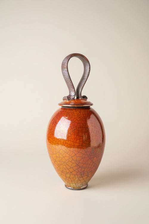 Raku Ferric Vase with Lid