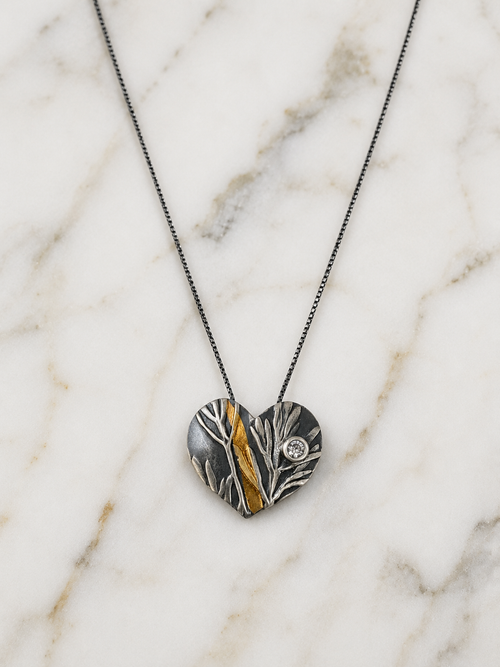 handmade heart nekclace with diamond made in sedona