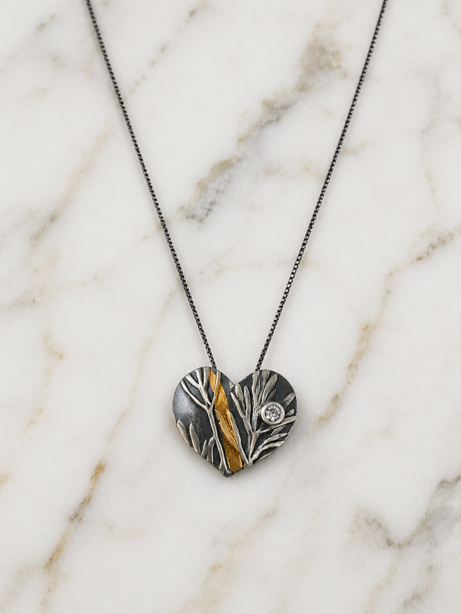 handmade heart nekclace with diamond made in sedona