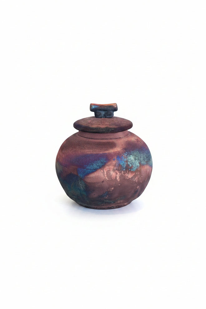 5-inch Round Raku Ceramic Pot with Lid