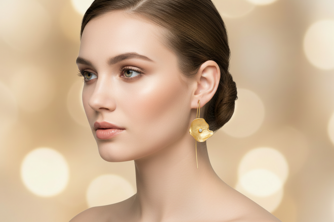 Gold Petal Earrings with Cubic Zirconia (Large)