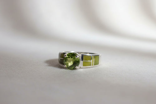 Peridot & Afghan Jade Ring - Navajo Stone Inlaid