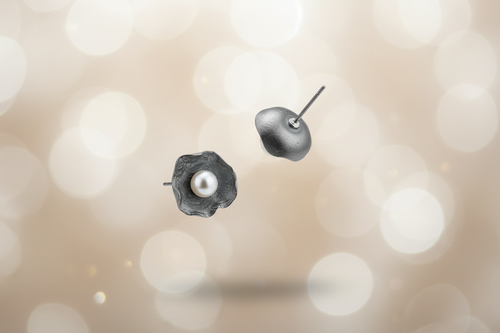 Handmade Oxidized Sterling Silver Pearl Stud Earrings