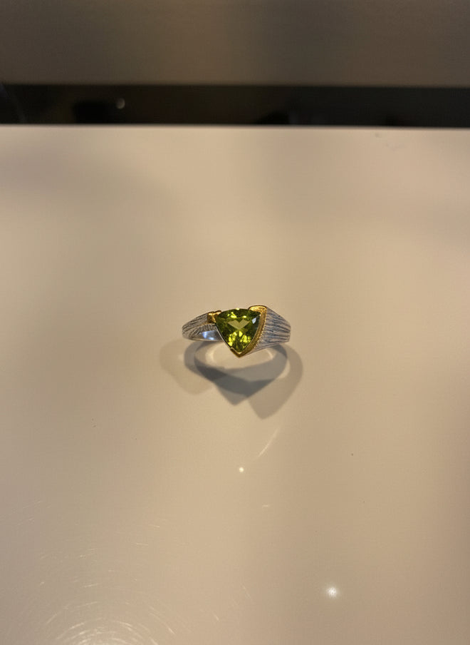 Trilliant Cut Peridot Ring