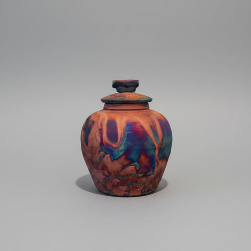 Handmade Raku Ceramic Pot with Lid 5-inch Tall