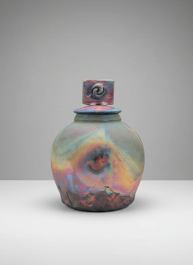 6-inch Round Raku Ceramic Pot with Lid