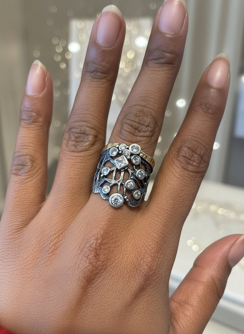 Handmade Branches Cluster Ring — Customizable Metals & Stones (Sterling Silver, Gold, CZ, & More)