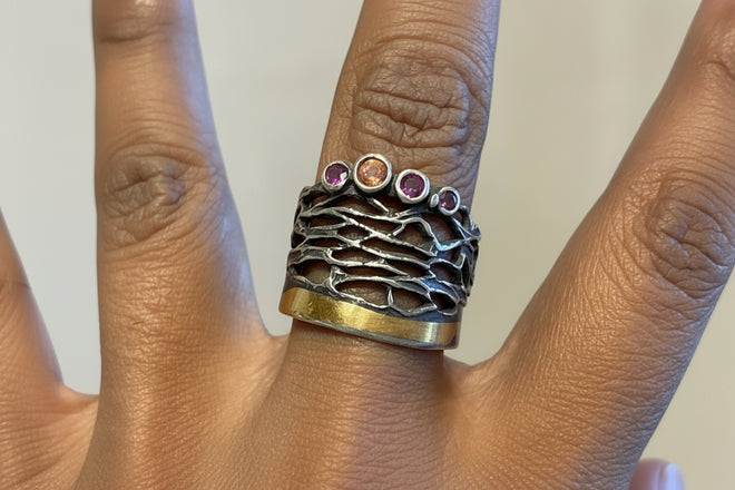 Handmade Multi-Sapphire Ring in Sterling Silver – One-of-a-Kind