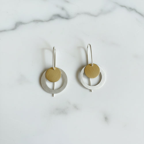 Two Circle Sterling Silver Earrings - Gold & White