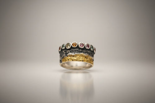 Handcrafted Multi-Tourmaline Ring – Natural Gemstones in Sterling Silver