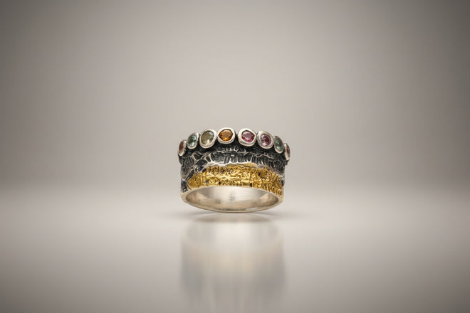 Handcrafted Multi-Tourmaline Ring – Natural Gemstones in Sterling Silver