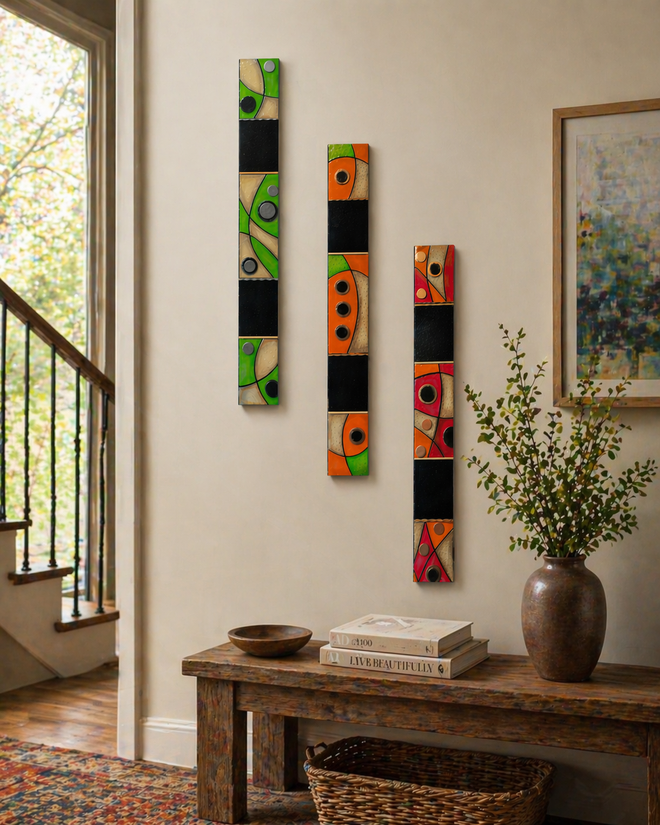 Orange/Green Color - Southwest Totems 20.5”h x 4”w by Julie Hemer