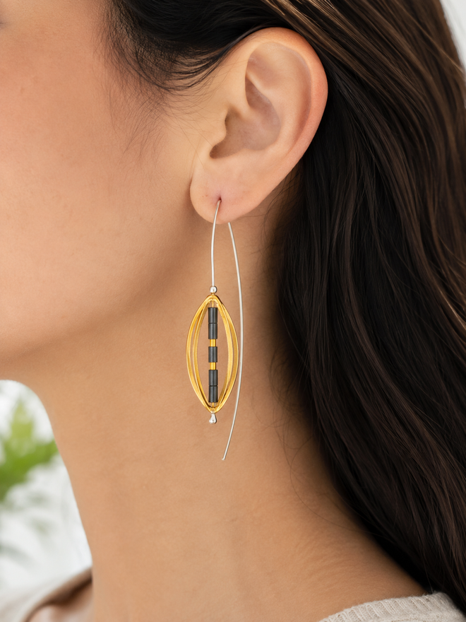 Modern Hematite Earrings in Gold Plated Sterling Silver