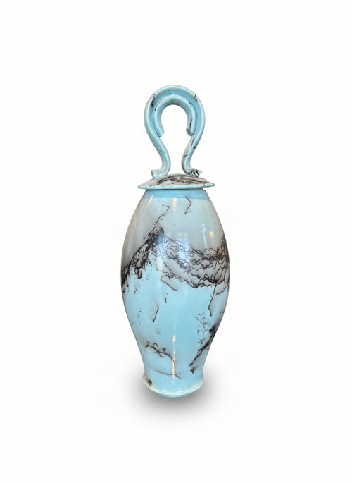 Light Blue Horsehair Lidded Vessel by Bob Smith