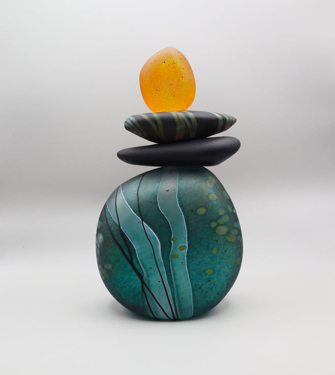 Turquoise with Golden Cairn Sculpture