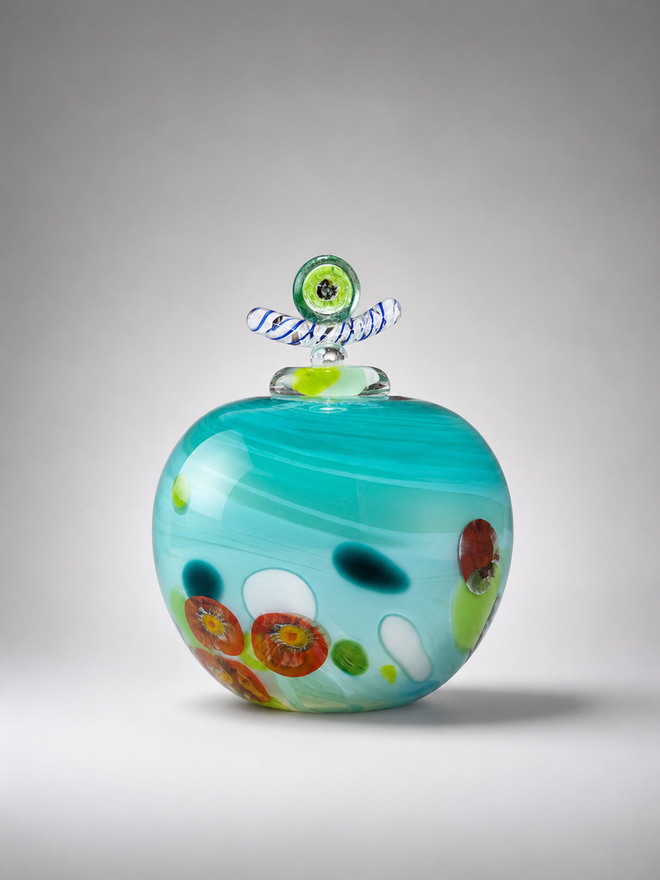 Soft Blue Handblown Glass Lidded Vessel by Jon Oaks