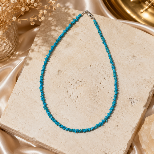 Genuine Kingman turquoise heishi necklace with tiny 2-3mm hand-strung beads