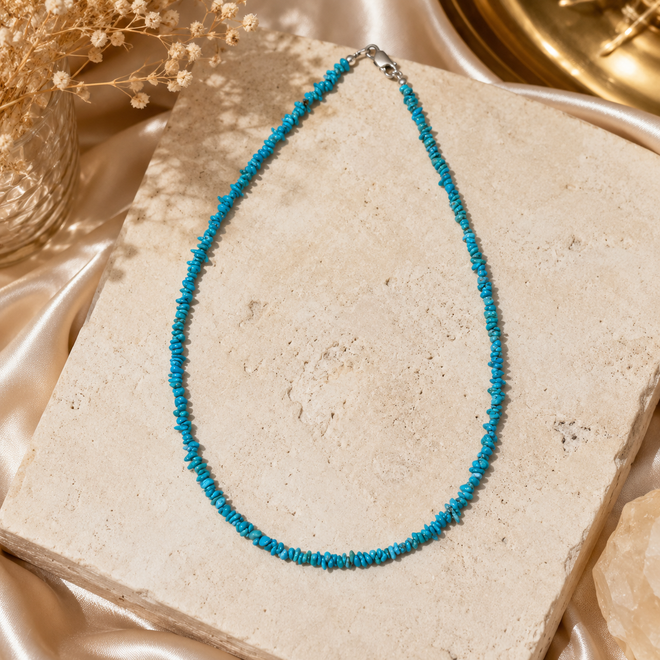 Genuine Kingman turquoise heishi necklace with tiny 2-3mm hand-strung beads