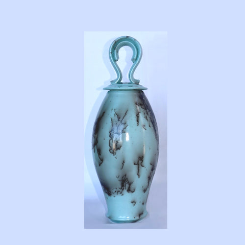 Light Blue Horsehair Lidded Vessel by Bob Smith