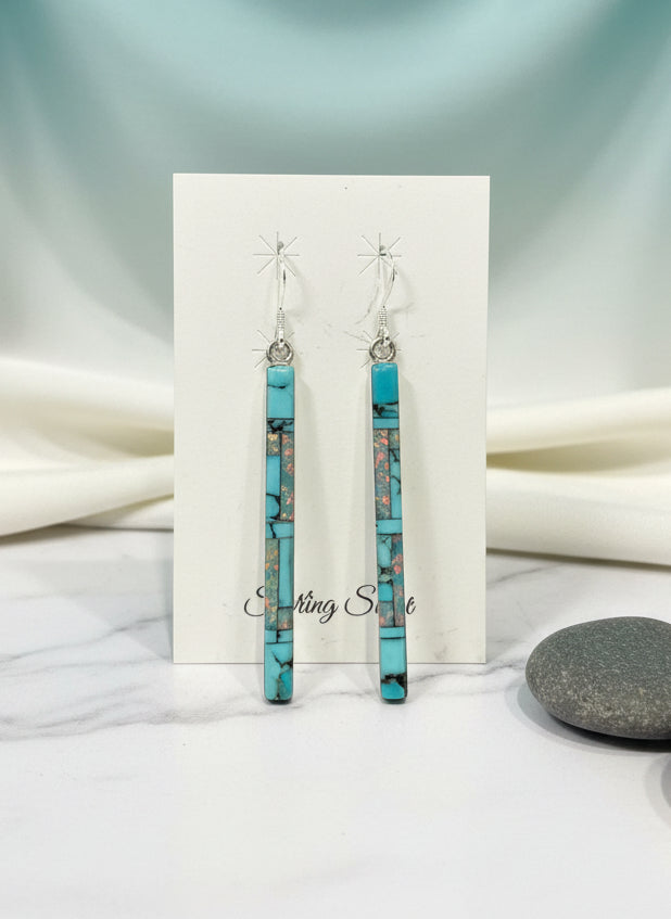 Turquoise & Opal Long Stick Earrings