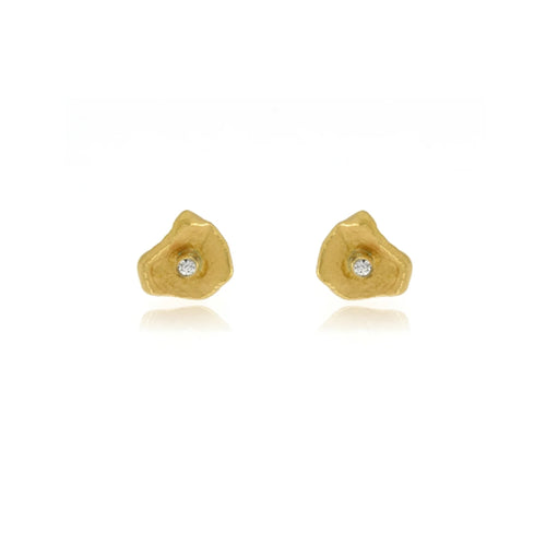 Luxury gold vermeil floral stud earrings featuring brilliant cubic zirconia, handcrafted sterling silver artisan jewelry and a beautiful gift for her.