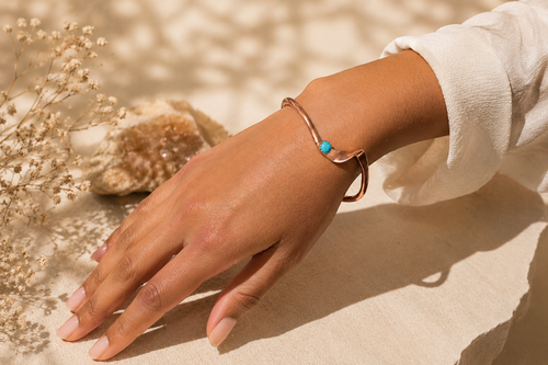 Adjustable Copper Cuff Bracelet with Turquoise by Navajo Artist Yolanda Skeet