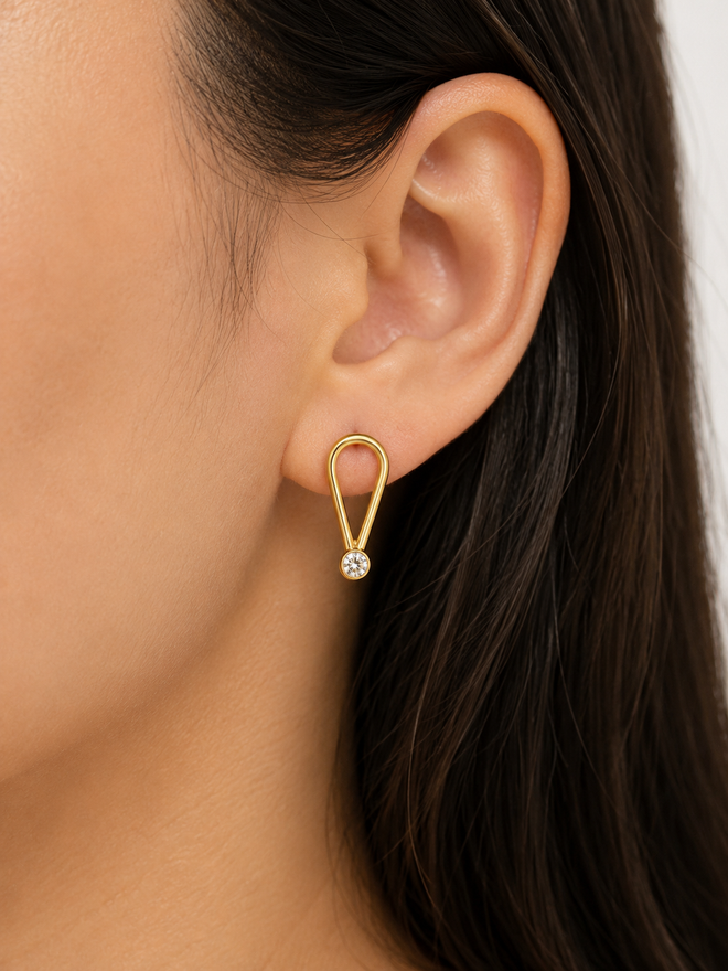 Minimalist gold vermeil loop earrings with sparkling cubic zirconia accents