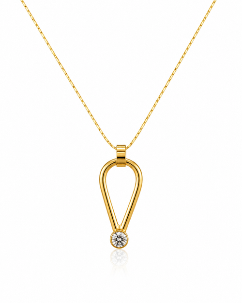 Modern gold vermeil pendant necklace featuring a cubic zirconia accent on a 17-inch chain.
