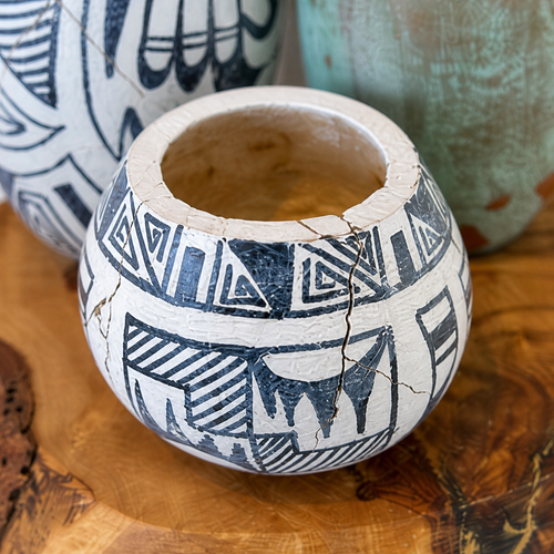 Discover a one-of-a-kind Two Maidens Kachina sculpture by Julie Hemer—handcrafted gourd art with copper patina and artisan detail.