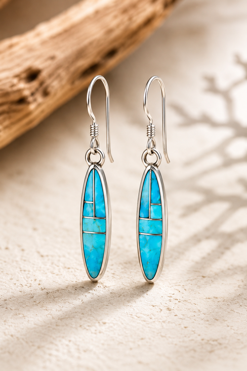 Navajo Kingman Turquoise sterling silver dangle earrings by Marlene Begay