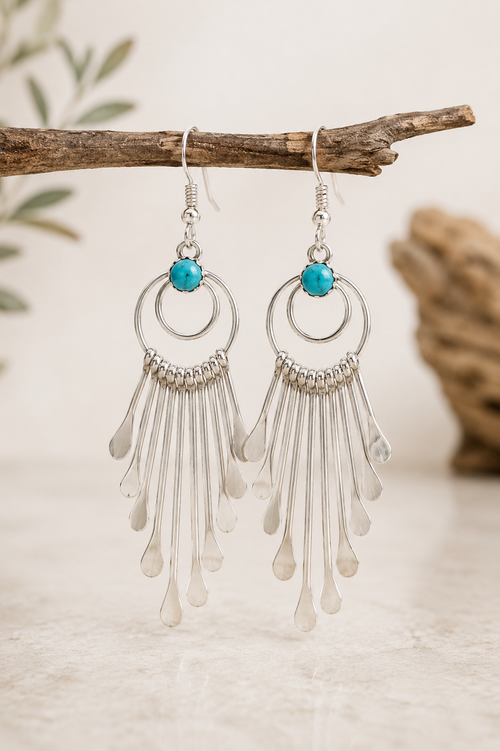 Navajo Kingman turquoise sterling silver dangle earrings handmade by Paulena Armstrong