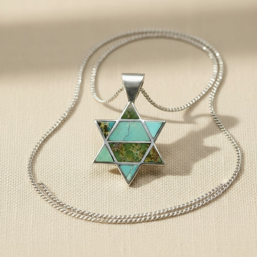 Navajo made Star of David Pendant – Sonoran Gold Turquoise & Sterling Silver