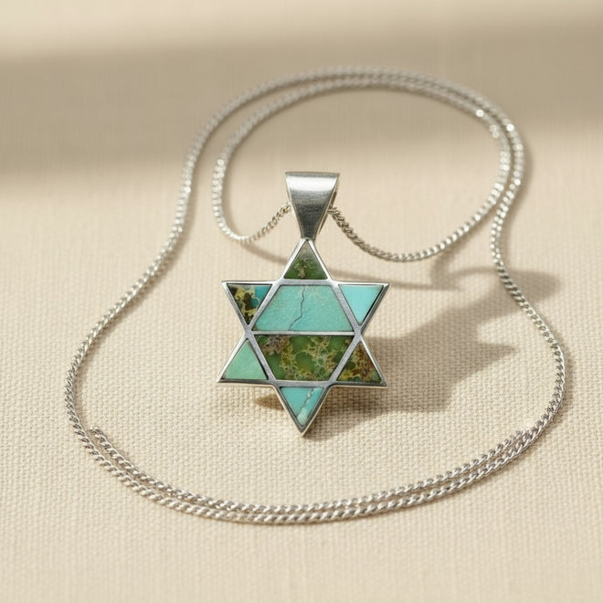 Navajo made Star of David Pendant – Sonoran Gold Turquoise & Sterling Silver