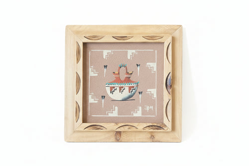 Wedding Vase with Eagle Feather (Sand Painting) by Navajo Artist Ben Mitchell 14x14 (framed)