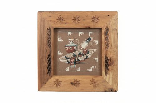 Wedding basket (Sand Painting) by Navajo Artist Ben Mitchell 17x17 (framed)