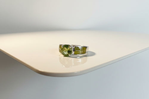 Peridot & Afghan Jade Ring - Navajo Stone Inlaid