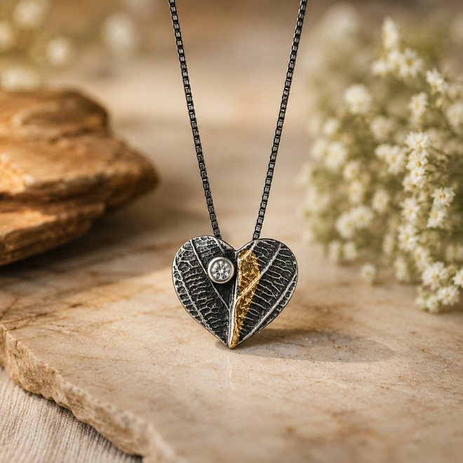 One-of-a-kind handmade heart pendant necklace crafted by Arizona artist available at Raku Gallery
 in Jerome Arizona