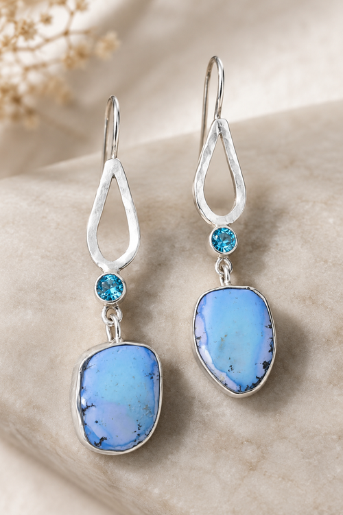 One-of-a-kind handmade Lavender Turquoise and Teal Apatite sterling silver earrings featuring hand-selected natural gemstones and artisan craftsmanship.