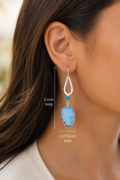 One-of-a-kind handmade Lavender Turquoise and Teal Apatite sterling silver earrings with hand-selected natural gemstones, artisan crafted exclusively at Raku Gallery.