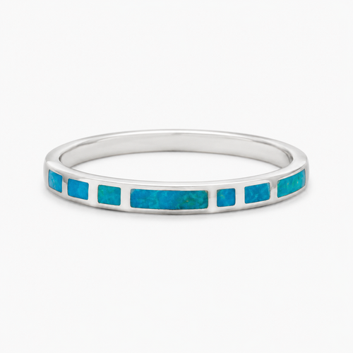 Petite chrysocolla stacking ring in sterling silver with blue green inlay detail