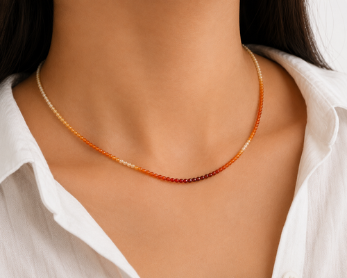 petite orange beaded necklace fire opal beads