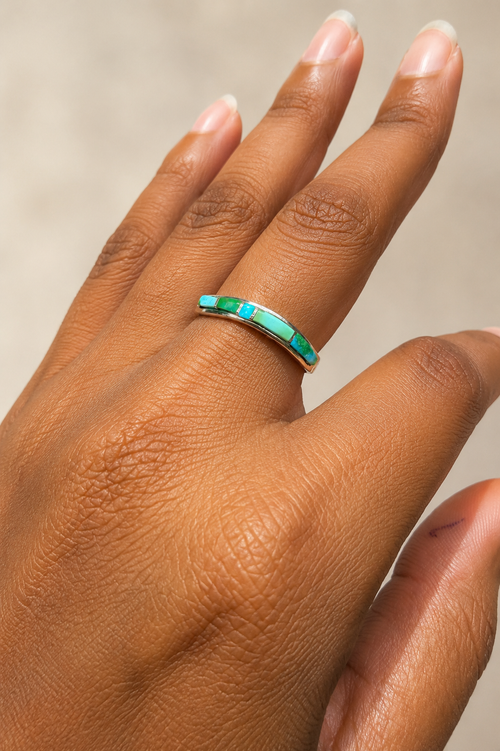 Navajo Sonoran Turquoise Inlay Ring – Petite Sterling Silver