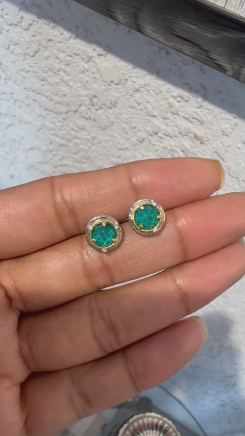 Chrysocolla Stud Earrings in Sterling Silver with 14K Gold Vermeil