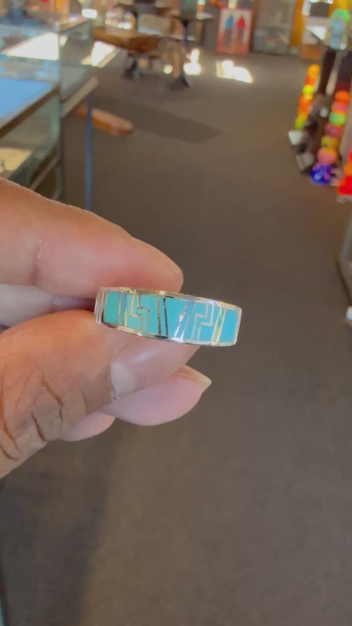 Navajo Kingman Turquoise Inlay Sterling Silver Ring