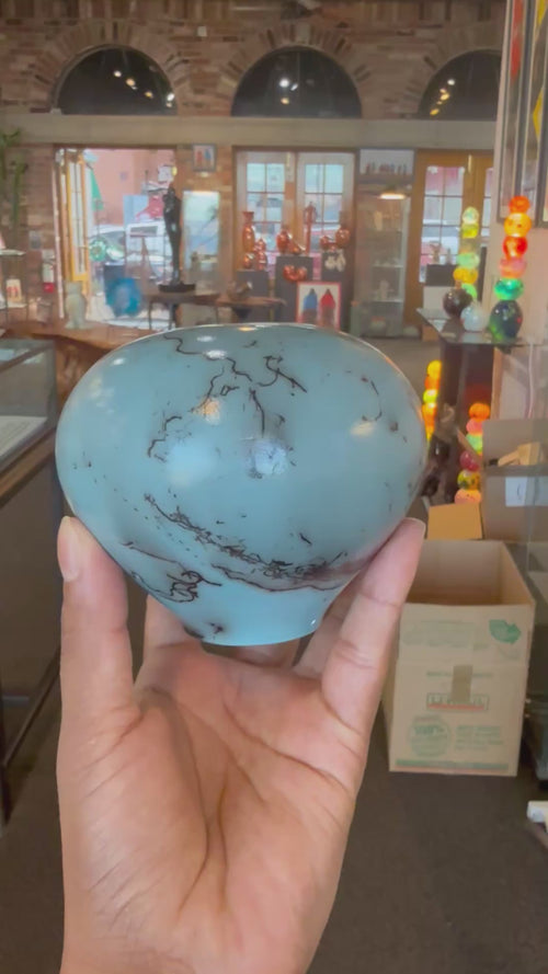 Light Blue/Grey Horsehair Glaze Orb - Seed Pot (Copy)