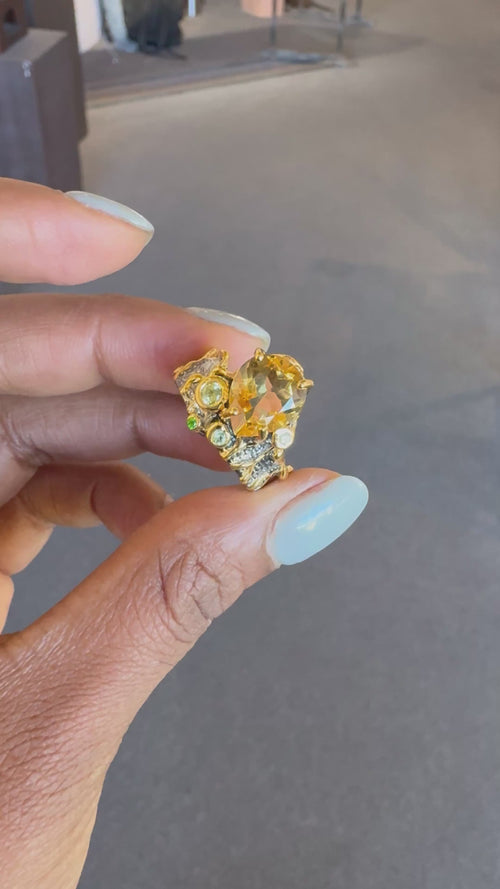 Citrine, Peridot & Green Chrome Diopside Ring