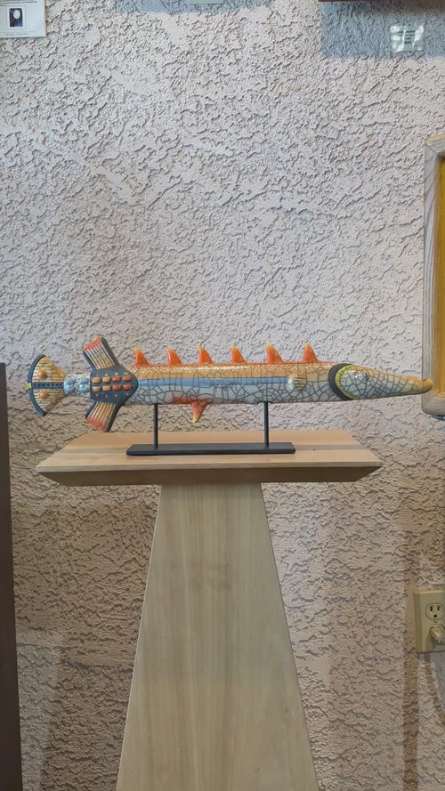 Ceramic Trumpet Fish on Stand (Orange)
