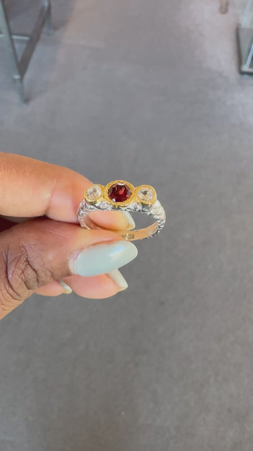 Garnet & White Topaz Ring