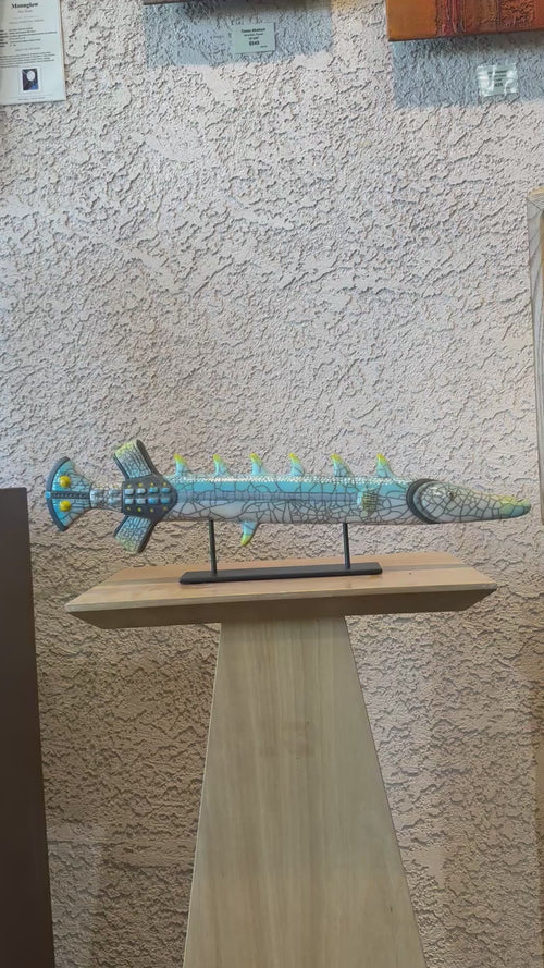 Ceramic Trumpet Fish on Stand (Blue)